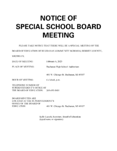 Image of Notice to Call Special Meeting 2-6-2023 PDF