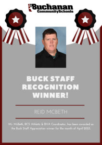 Image of April 2023 Buck Staff Recognition winner, Reid McBeth PDF