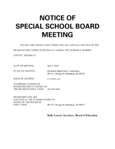 Image of Notice of Special School Board Meeting 5-9-2023 PDF