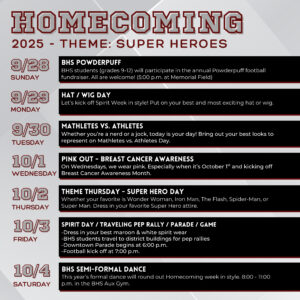 Informational graphic of the upcoming events happening during homecoming week at BHS