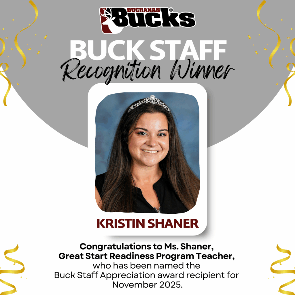 Buck Staff Recognition Winner, November. GSRP Teacher, Kristin Shaner.