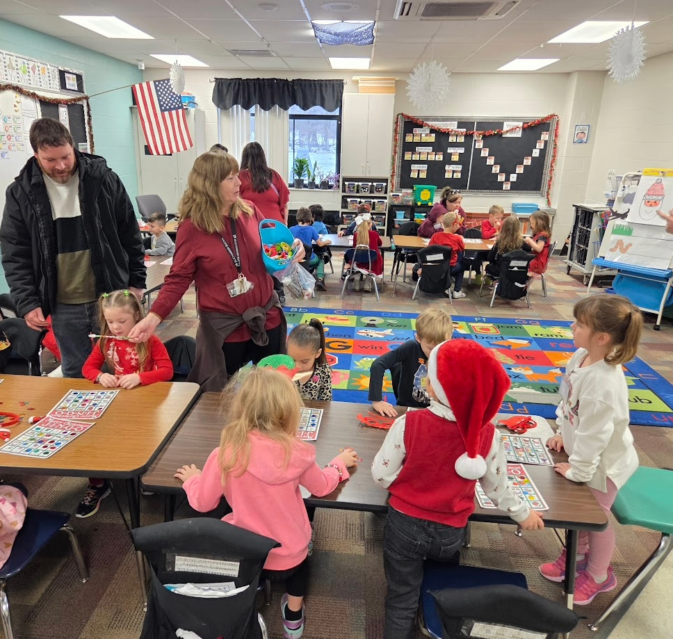 Students enjoying the jingle bell bash activities.