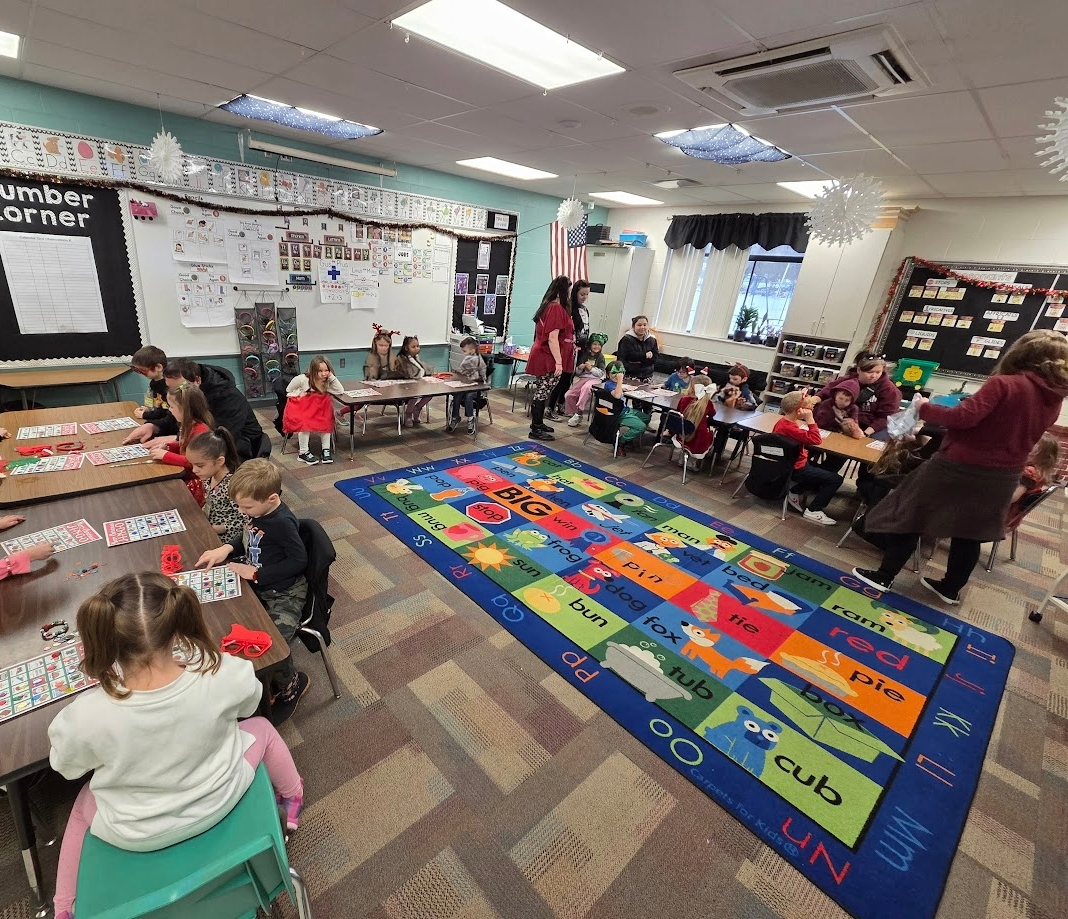 Students enjoying the jingle bell bash activities.