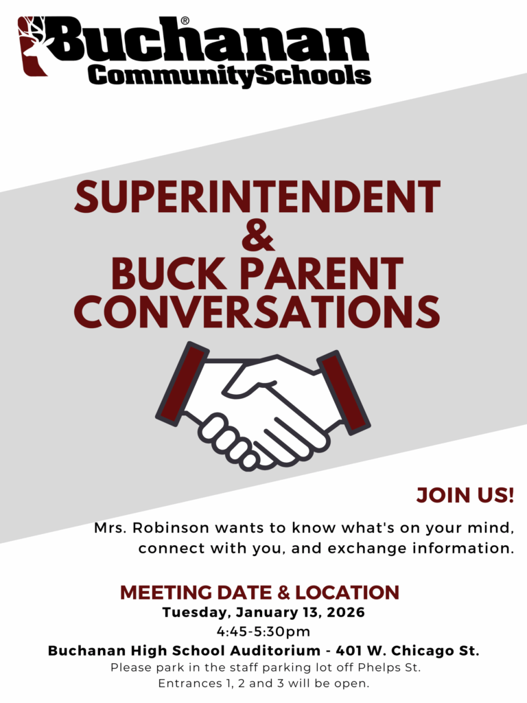 Image of Superintendent & Buck Parent Conversations 1-13-2026 flyer